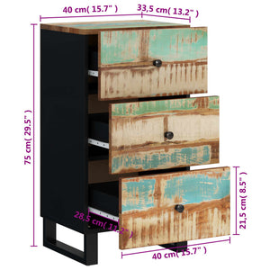 Συρταριέρα με 3 Συρτάρια 40x33,5x75 εκ. από Μασίφ Ανακυκλ. Ξύλο