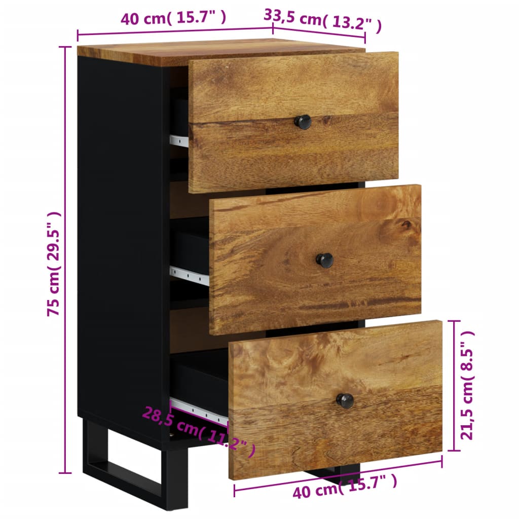 Συρταριέρα με 3 Συρτάρια 40x33,5x75 εκ. από Μασίφ Ξύλο Μάνγκο - Pakobazaar