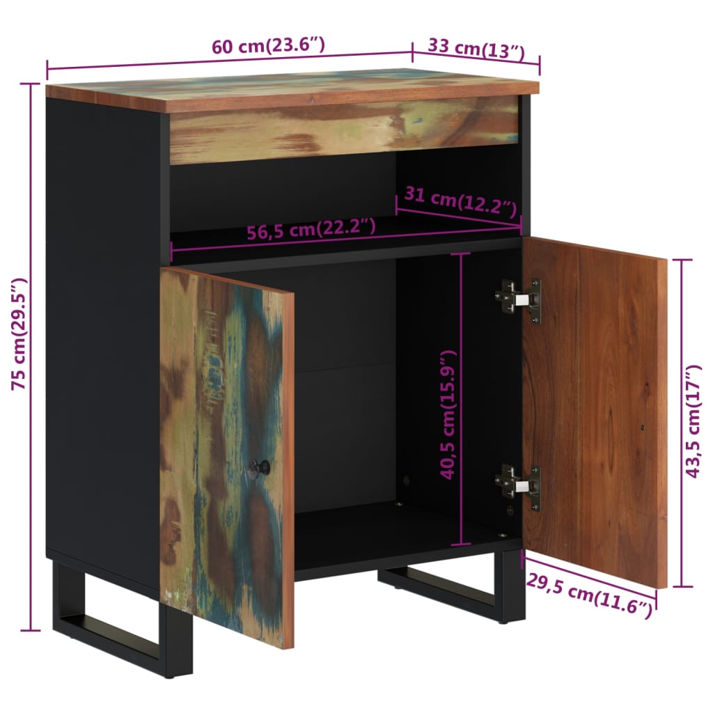 Ντουλάπι με 2 Πόρτες 60x33x75 εκ. από Μασίφ Ανακυκλωμένο Ξύλο - Pakobazaar