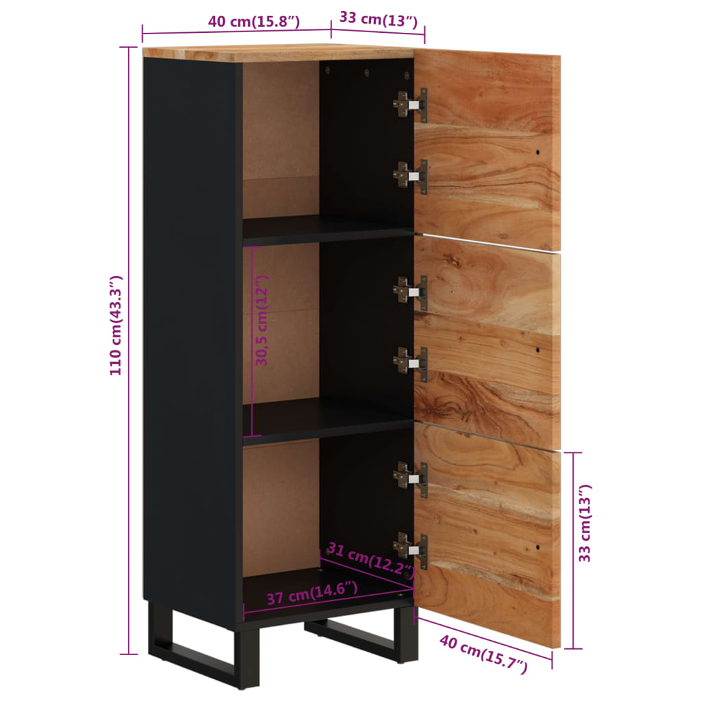 Ντουλάπι Ψηλό με 3 Πόρτες 40x33x110 εκ. Μασίφ Ακακία & Σίδερο - Pakobazaar