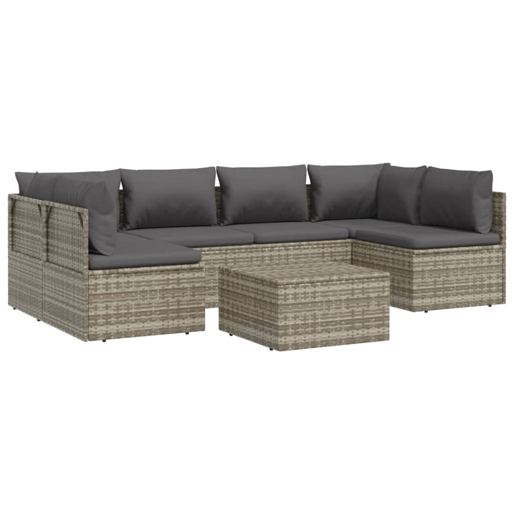 Σαλόνι Κήπου 7 Τεμαχίων Γκρι από Συνθετικό Ρατάν με Μαξιλάρια