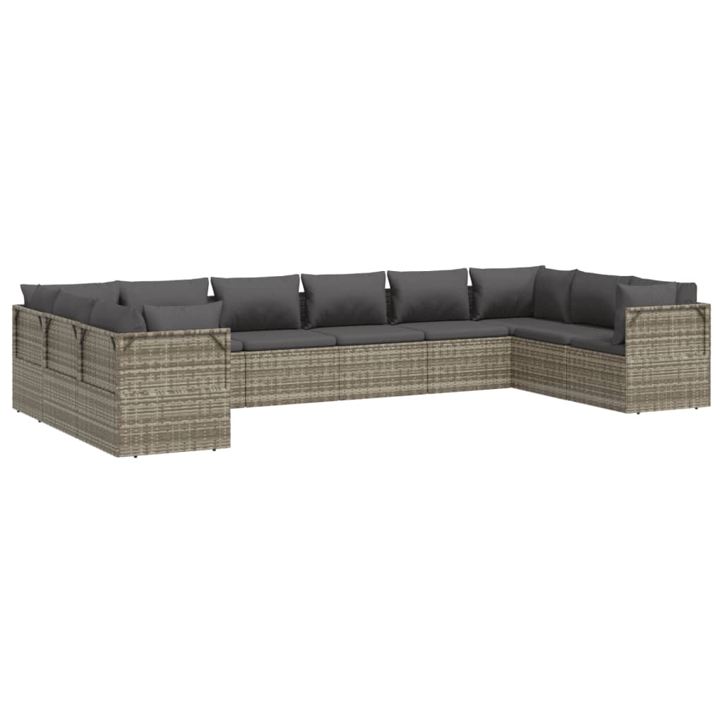 Σαλόνι Κήπου 10 Τεμαχίων Γκρι από Συνθετικό Ρατάν με Μαξιλάρια
