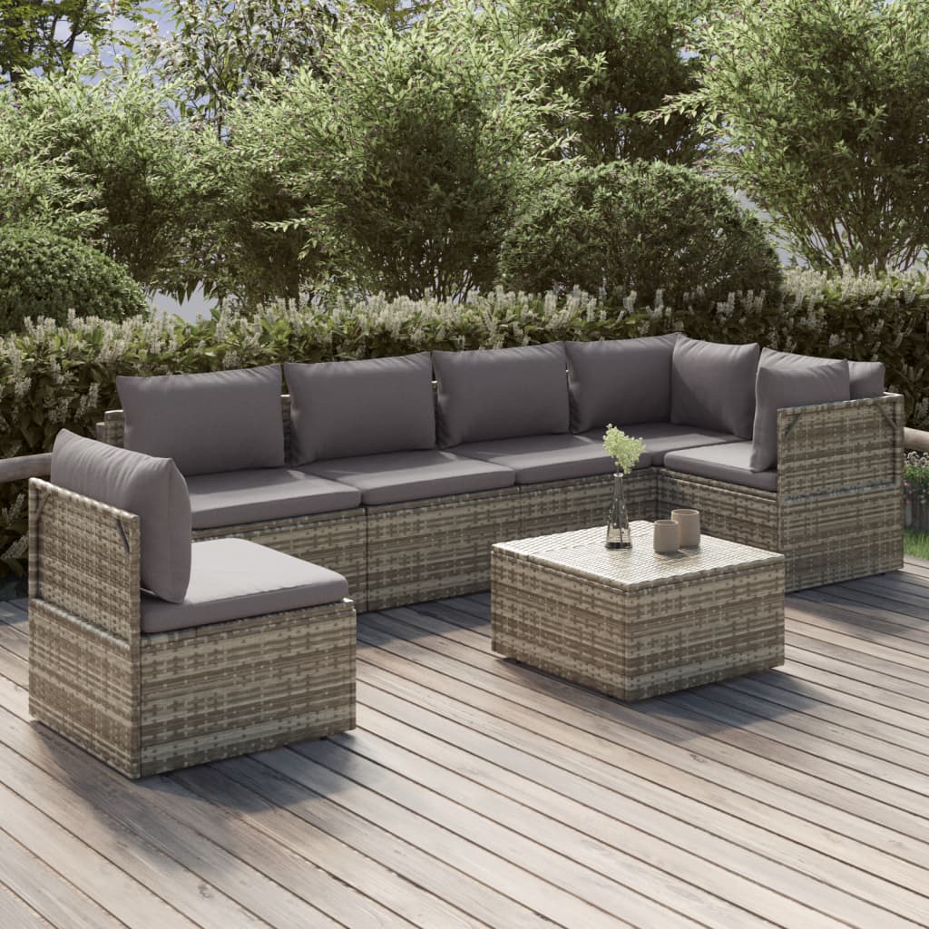 Σαλόνι Κήπου 7 Τεμαχίων Γκρι από Συνθετικό Ρατάν με Μαξιλάρια - Pakobazaar