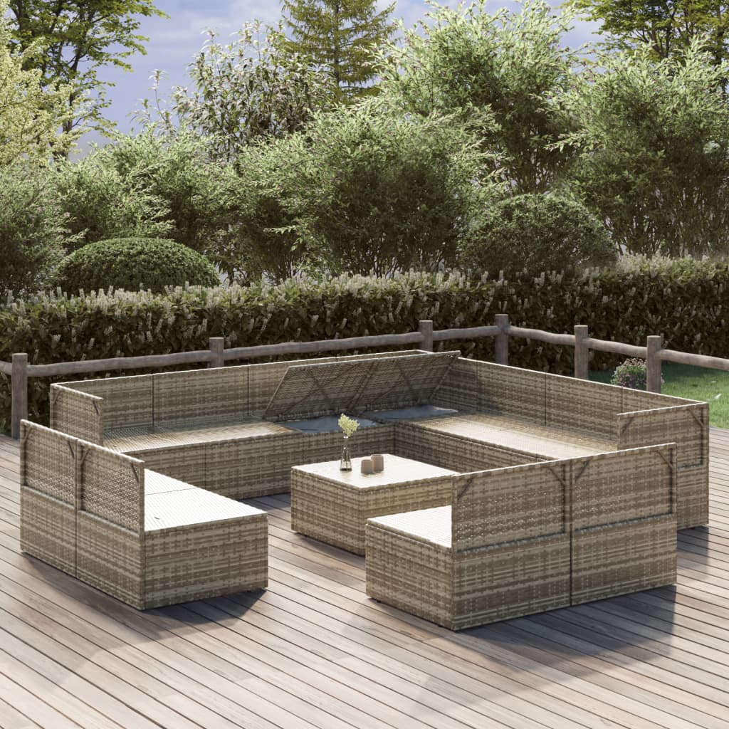 Σαλόνι Κήπου 12 Τεμαχίων Γκρι από Συνθετικό Ρατάν με Μαξιλάρια