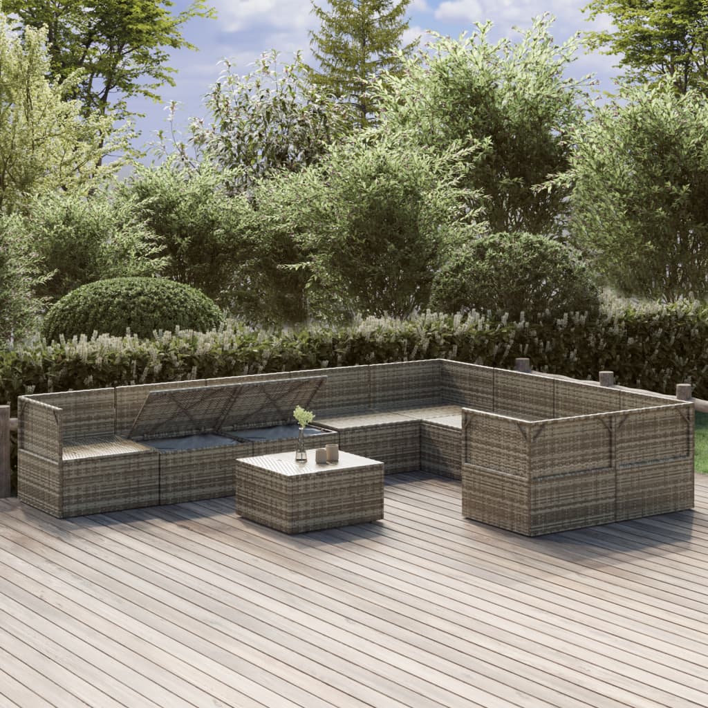 Σαλόνι Κήπου 10 Τεμαχίων Γκρι από Συνθετικό Ρατάν με Μαξιλάρια