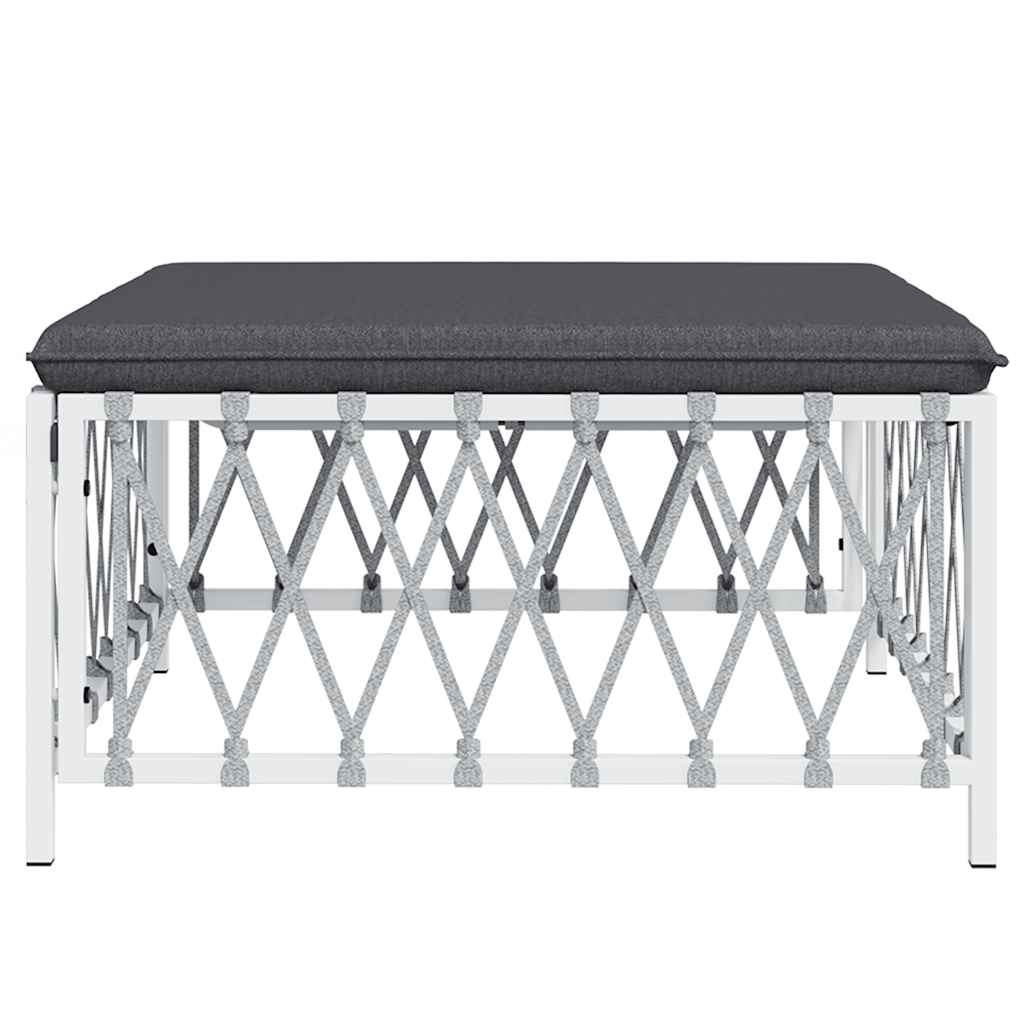 Υποπόδιο Κήπου Λευκό από Πλεγμένο Ύφασμα με Μαξιλάρι