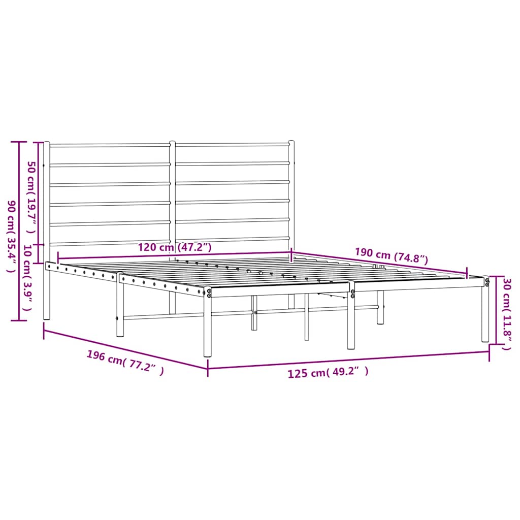 Πλαίσιο Κρεβατιού με Κεφαλάρι Μαύρο 120 x 190 εκ. Μεταλλικό - Pakobazaar