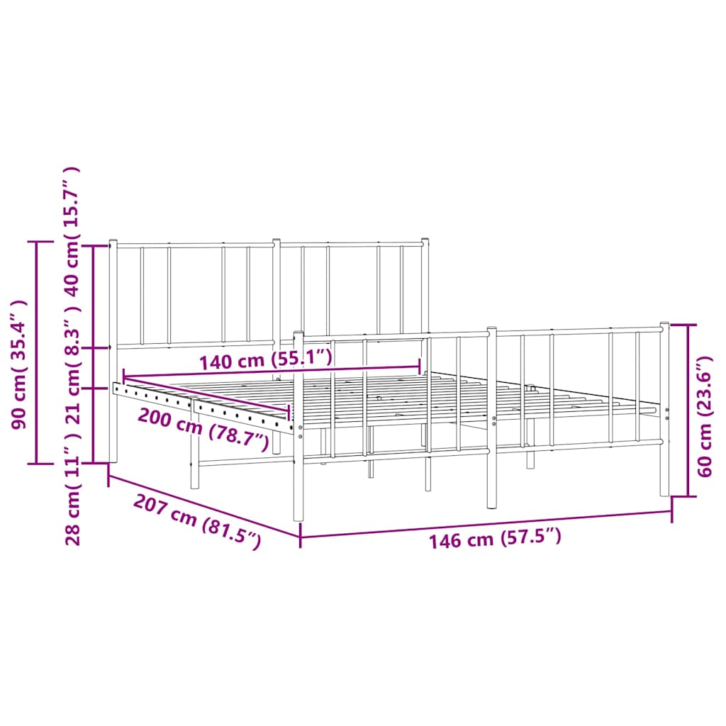Πλαίσιο Κρεβατιού με Κεφαλάρι&Ποδαρικό Μαύρο 140x200εκ. Μέταλλο