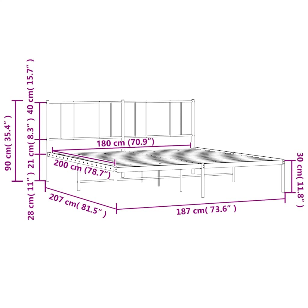 Πλαίσιο Κρεβατιού με Κεφαλάρι Λευκό 180x200 εκ. Μεταλλικό