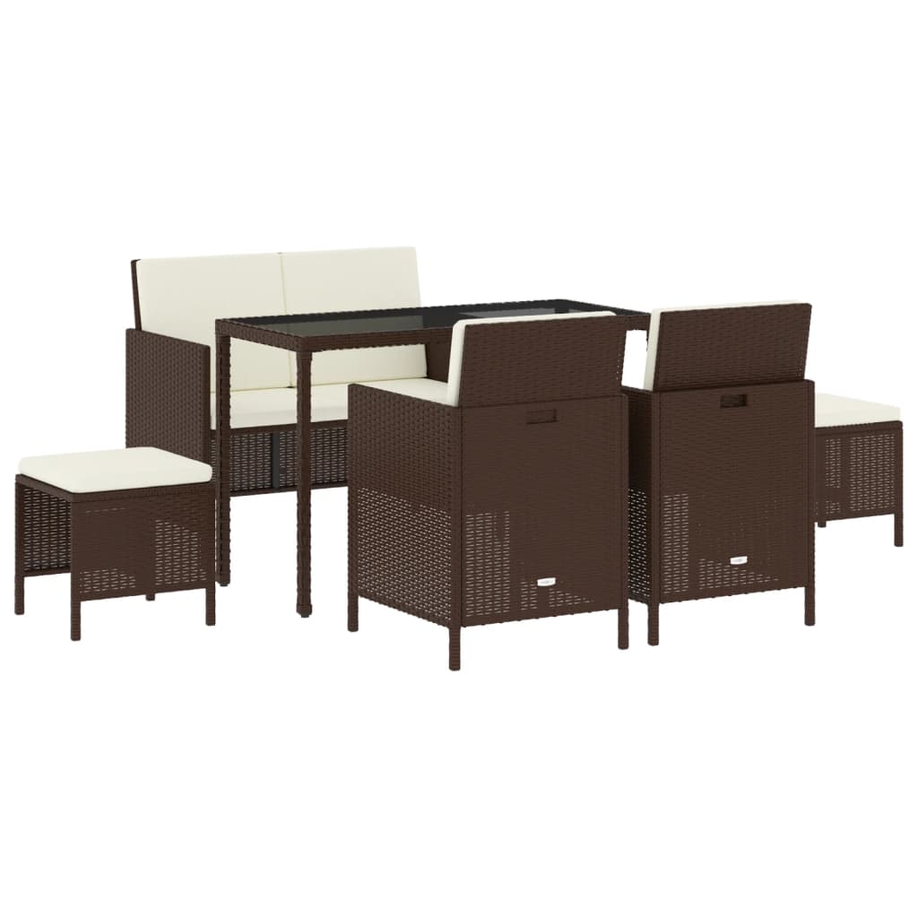 Σετ Τραπεζαρίας Κήπου 6 Τεμαχίων Καφέ Συνθ. Ρατάν με Μαξιλάρια