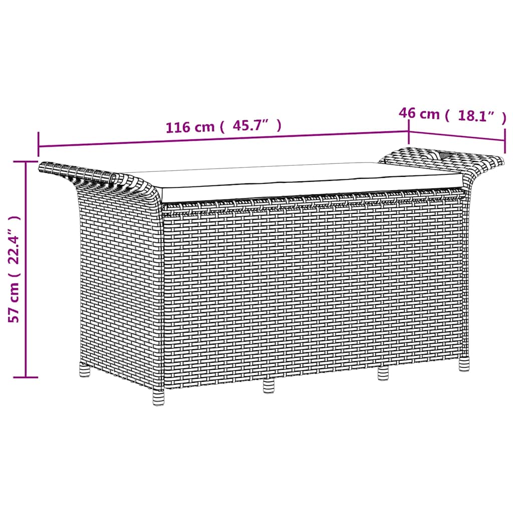 Παγκάκι Κήπου με Μαξιλάρι Γκρι 116x46x57 εκ. από Συνθ. Ρατάν