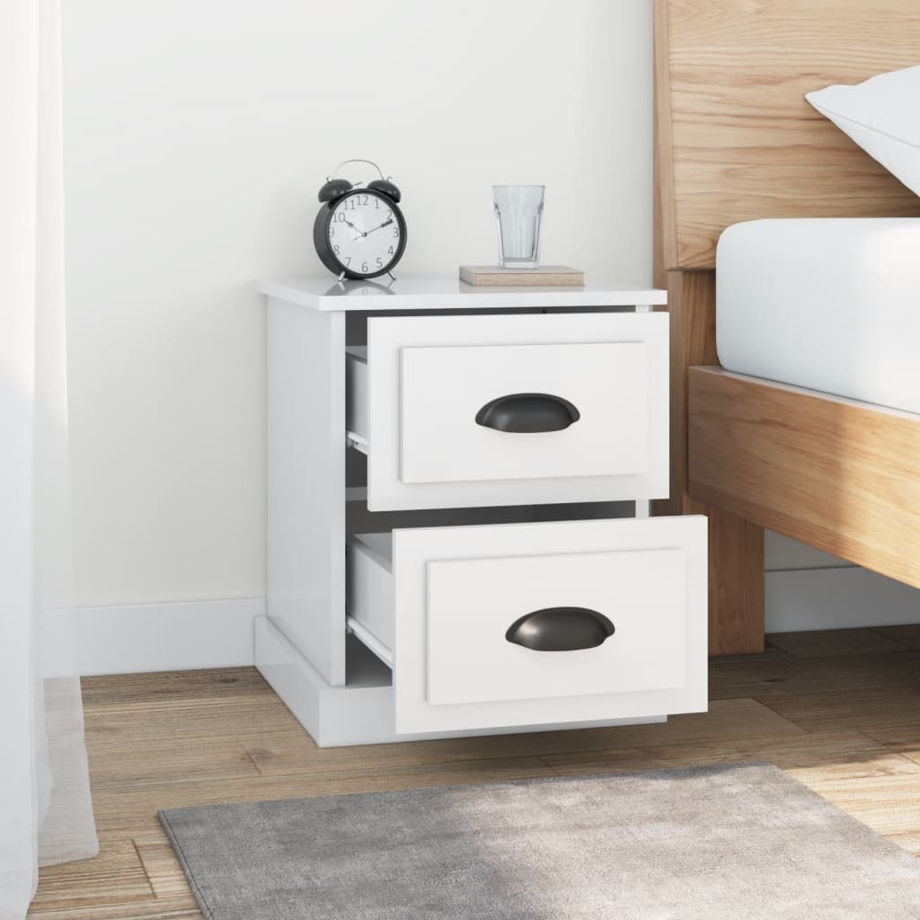 Κομοδίνο Γυαλ. Λευκό 39x39x47,5 εκ. από Επεξεργασμένο Ξύλο - Pakobazaar