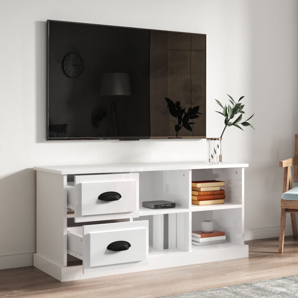 Έπιπλο Τηλεόρασης Γυαλ. Λευκό 102x35,5x47,5 εκ. Επεξεργ. Ξύλο
