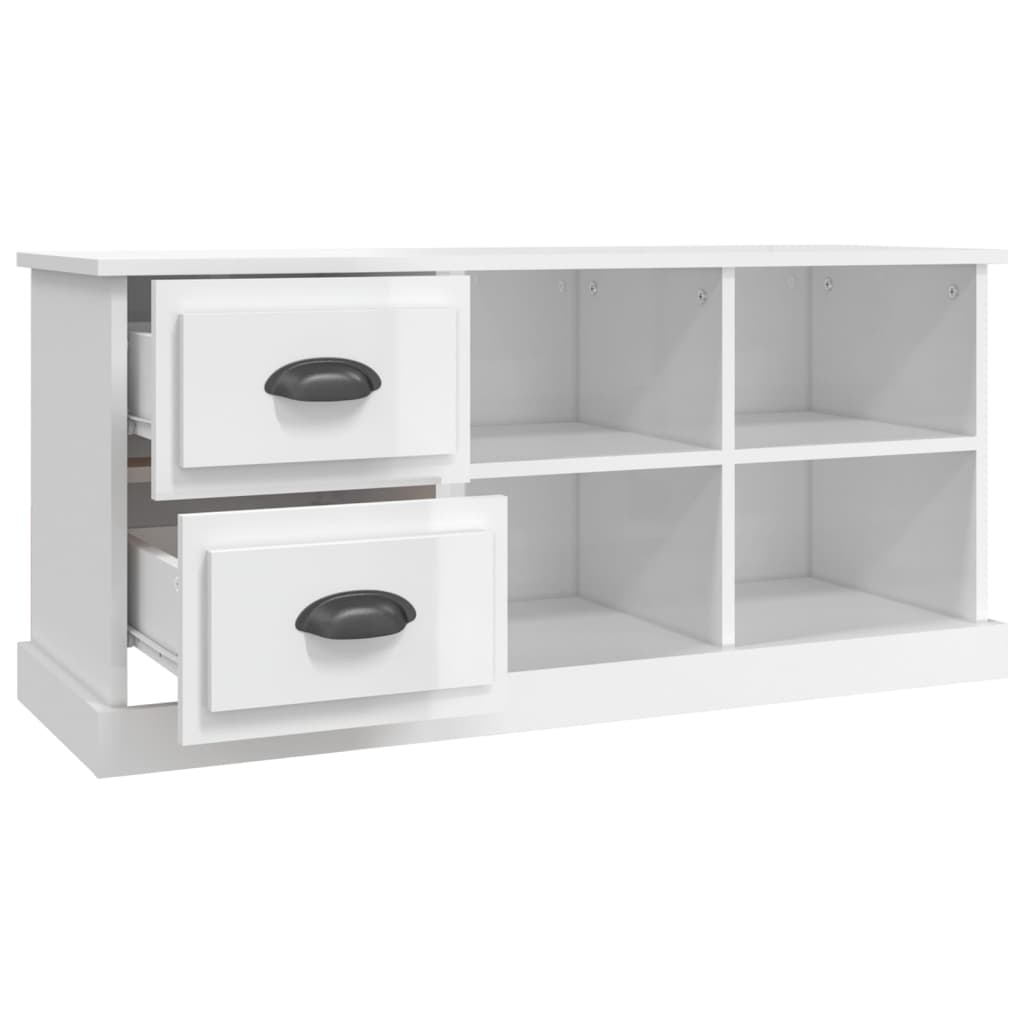 Έπιπλο Τηλεόρασης Γυαλ. Λευκό 102x35,5x47,5 εκ. Επεξεργ. Ξύλο