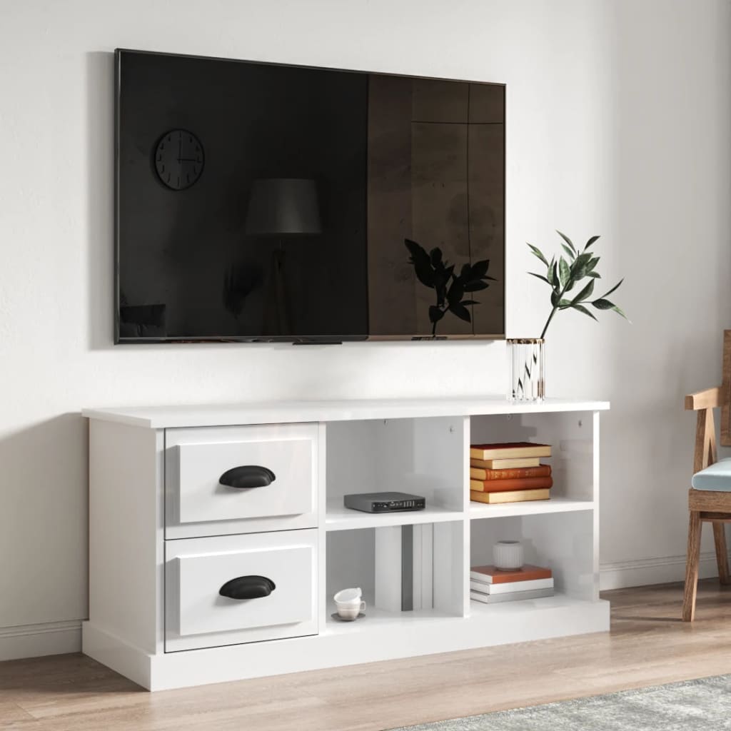 Έπιπλο Τηλεόρασης Γυαλ. Λευκό 102x35,5x47,5 εκ. Επεξεργ. Ξύλο