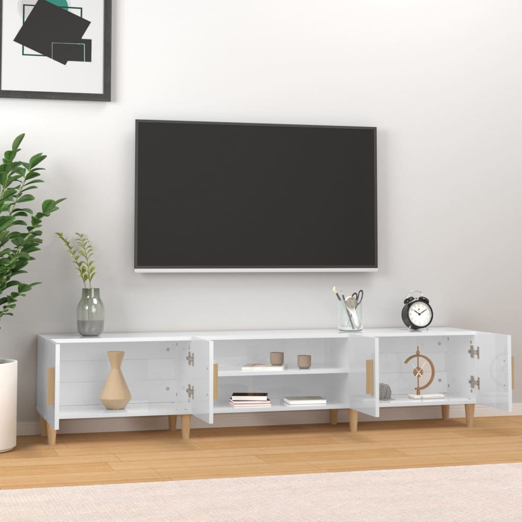 Έπιπλο Τηλεόρασης Γυαλ. Λευκό 180x31,5x40 εκ Επεξεργασμένο Ξύλο - Pakobazaar