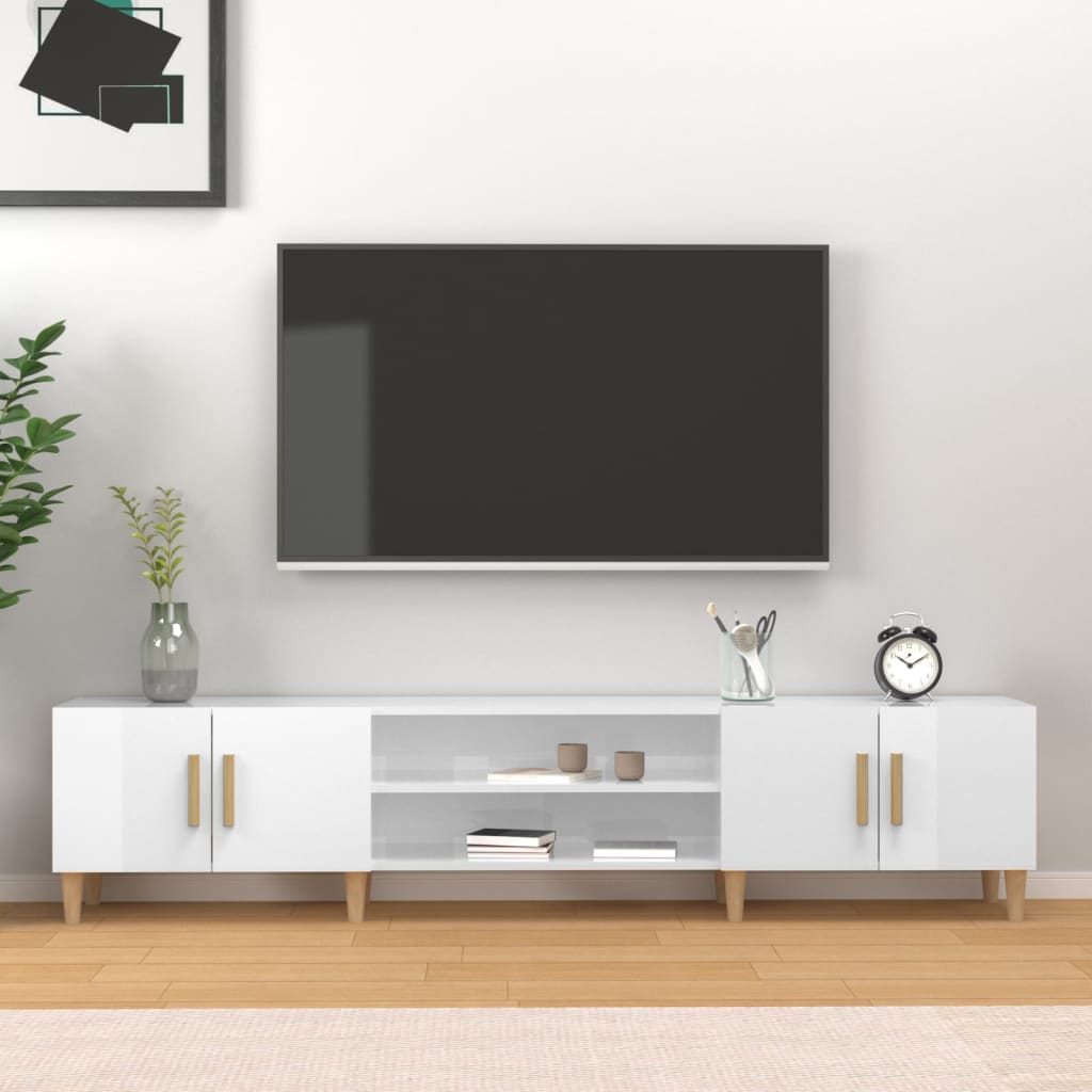 Έπιπλο Τηλεόρασης Γυαλ. Λευκό 180x31,5x40 εκ Επεξεργασμένο Ξύλο - Pakobazaar