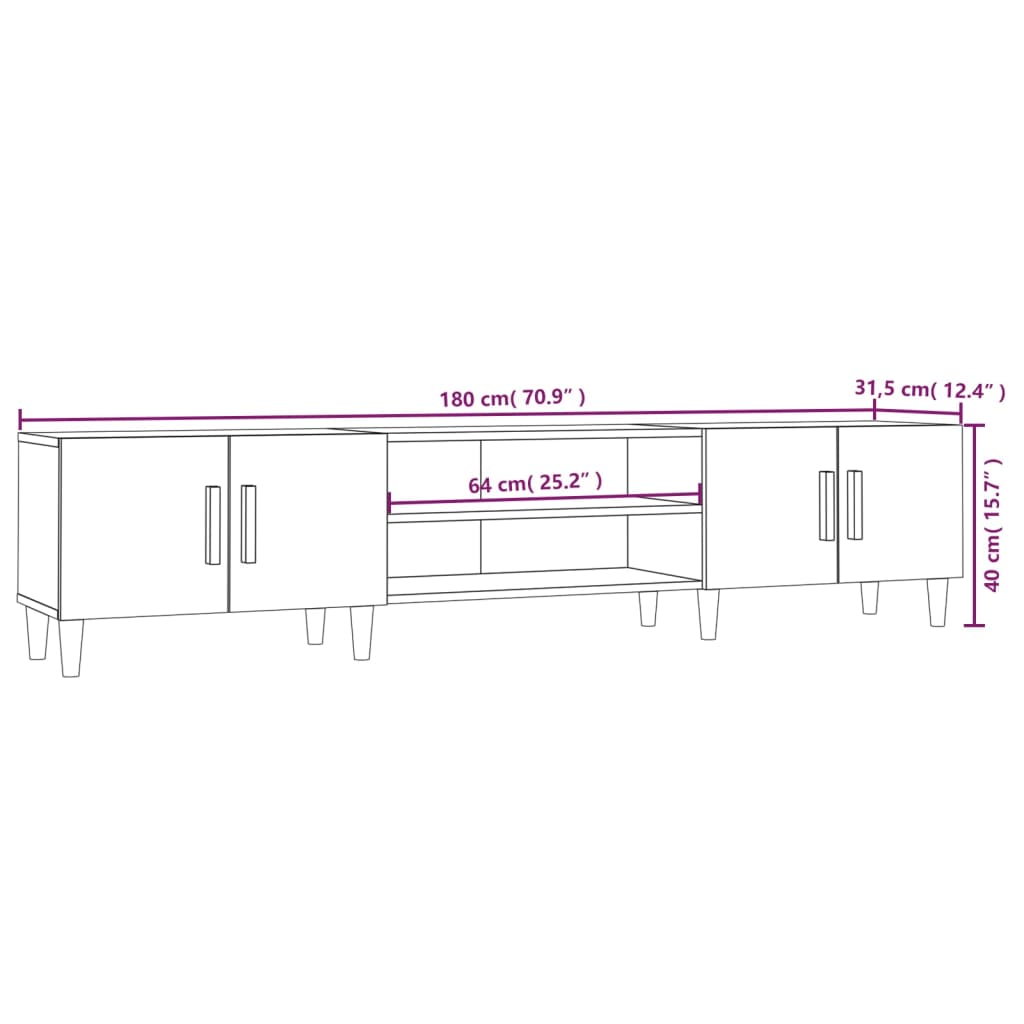 Έπιπλο Τηλεόρασης Καφέ Δρυς 180x31,5x40 εκ. Επεξεργασμένο Ξύλο