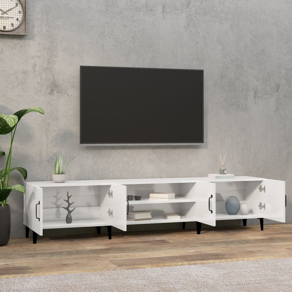 Έπιπλο Τηλεόρασης Γυαλ. Λευκό 180x31,5x40 εκ Επεξεργασμένο Ξύλο - Pakobazaar