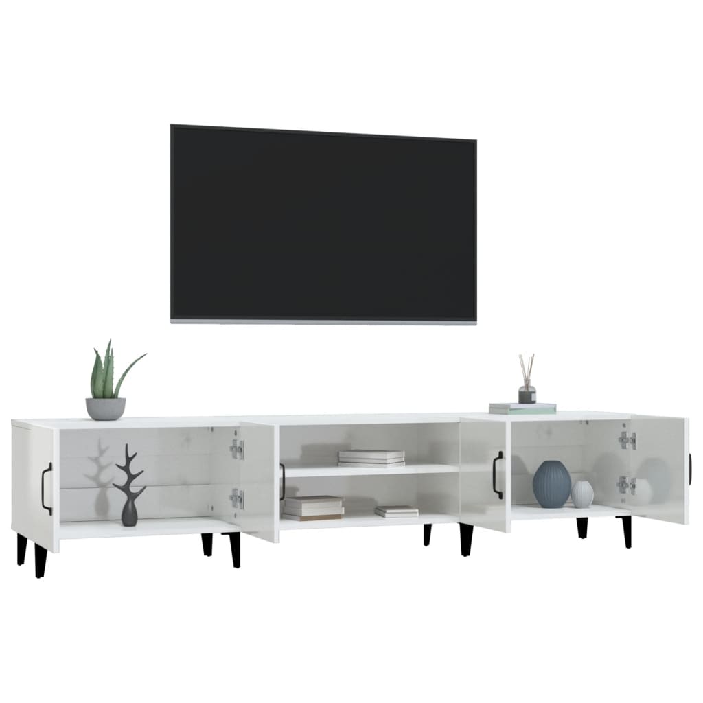Έπιπλο Τηλεόρασης Γυαλ. Λευκό 180x31,5x40 εκ Επεξεργασμένο Ξύλο - Pakobazaar