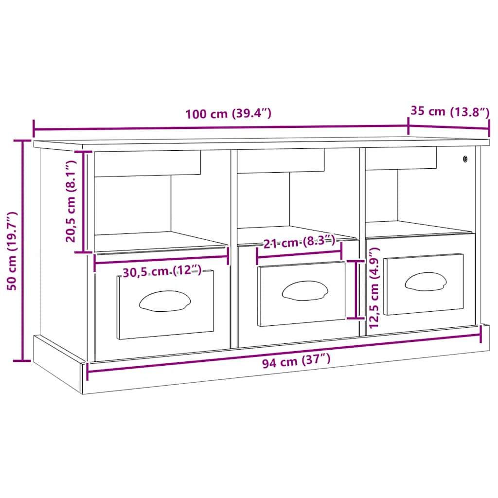 Έπιπλο Τηλεόρασης Λευκό 100 x 35 x 50 εκ. Επεξεργασμένο Ξύλο - Pakobazaar