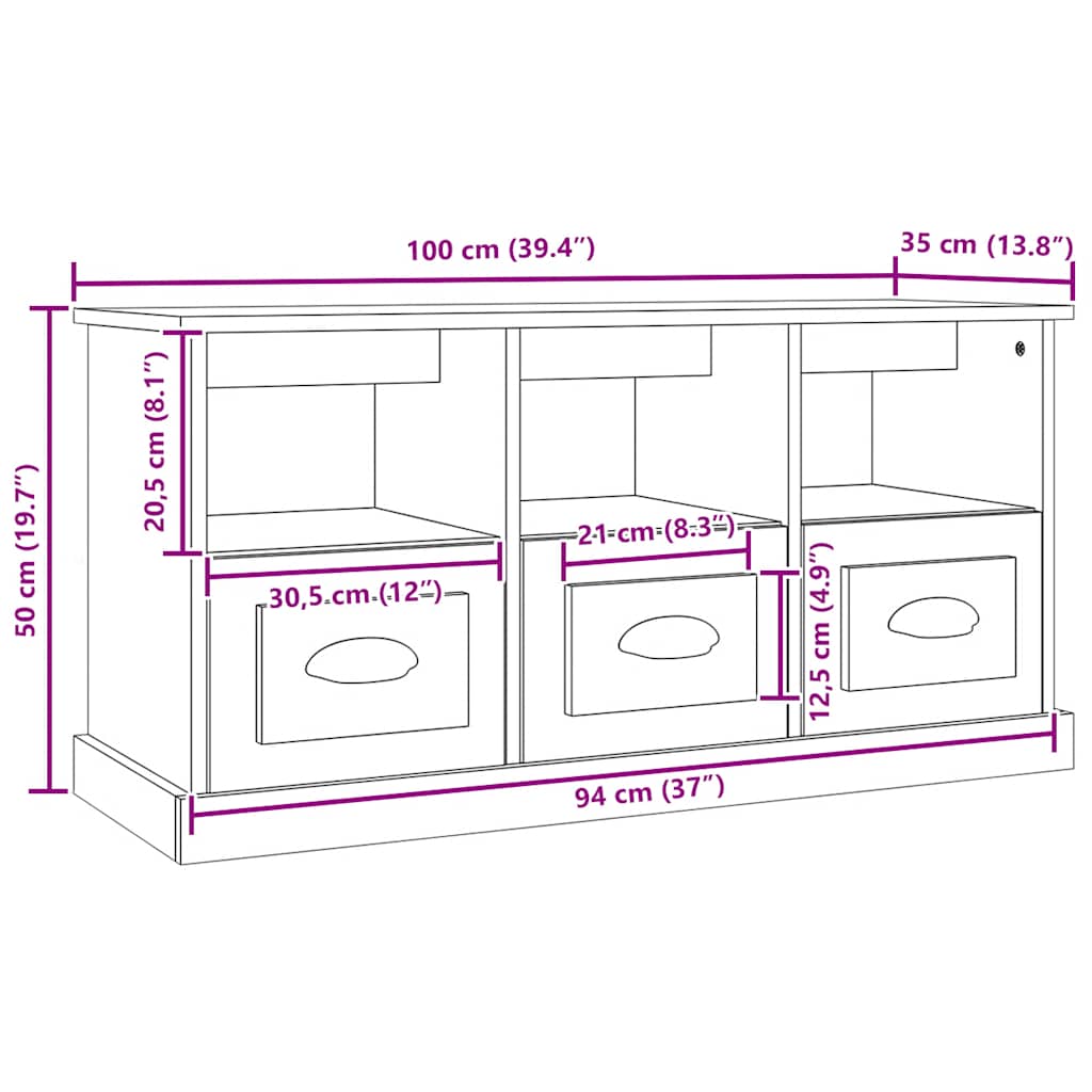 Έπιπλο Τηλεόρασης Γυαλ. Λευκό 100x35x50 εκ. Επεξεργασμένο Ξύλο