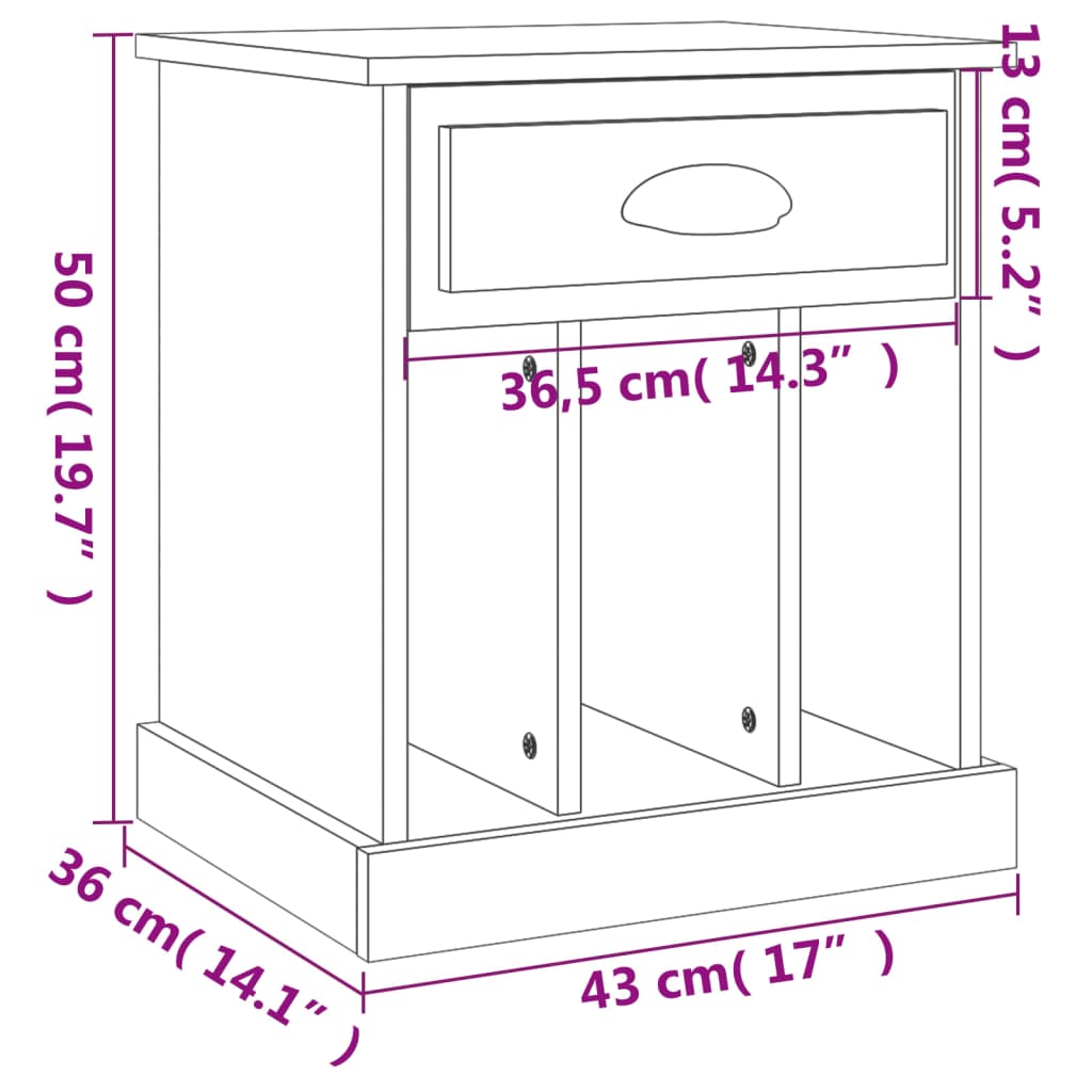 Κομοδίνο Καφέ Δρυς 43x36x50 εκ.