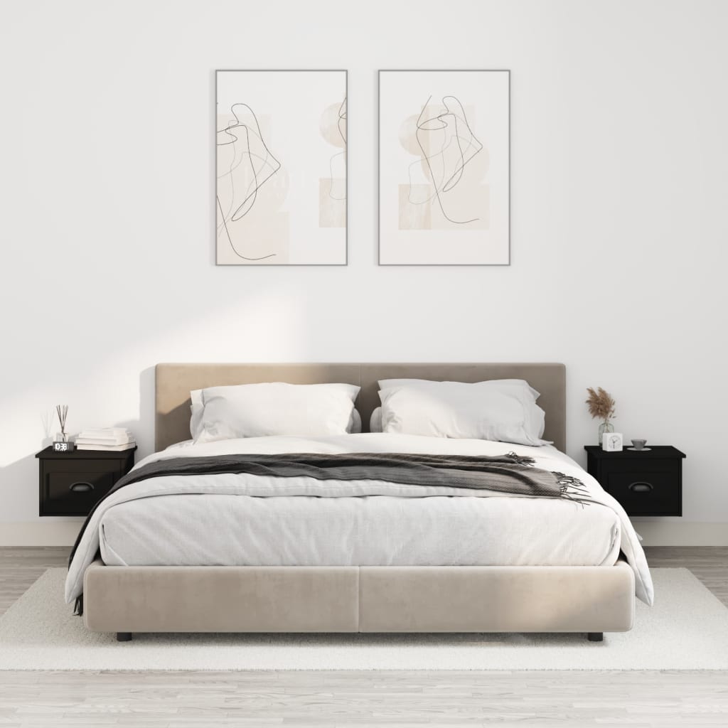 Κομοδίνα Επιτοίχια 2 τεμ. Μαύρα 41,5x36x28 εκ. - Pakobazaar