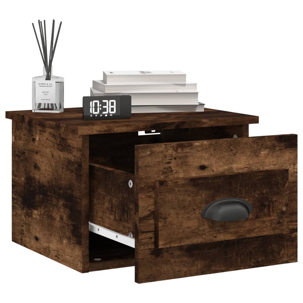 Κομοδίνα Επιτοίχια 2 τεμ. Καπνιστή Δρυς 41,5x36x28 εκ.