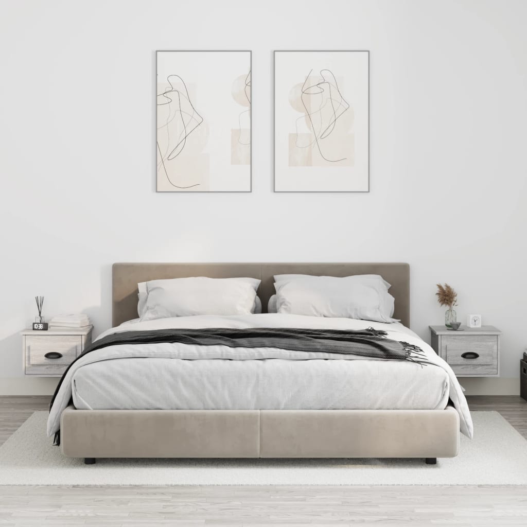 Κομοδίνα Επιτοίχια 2 τεμ. Γκρι Sonoma 41,5 x 36 x 28 εκ. - Pakobazaar