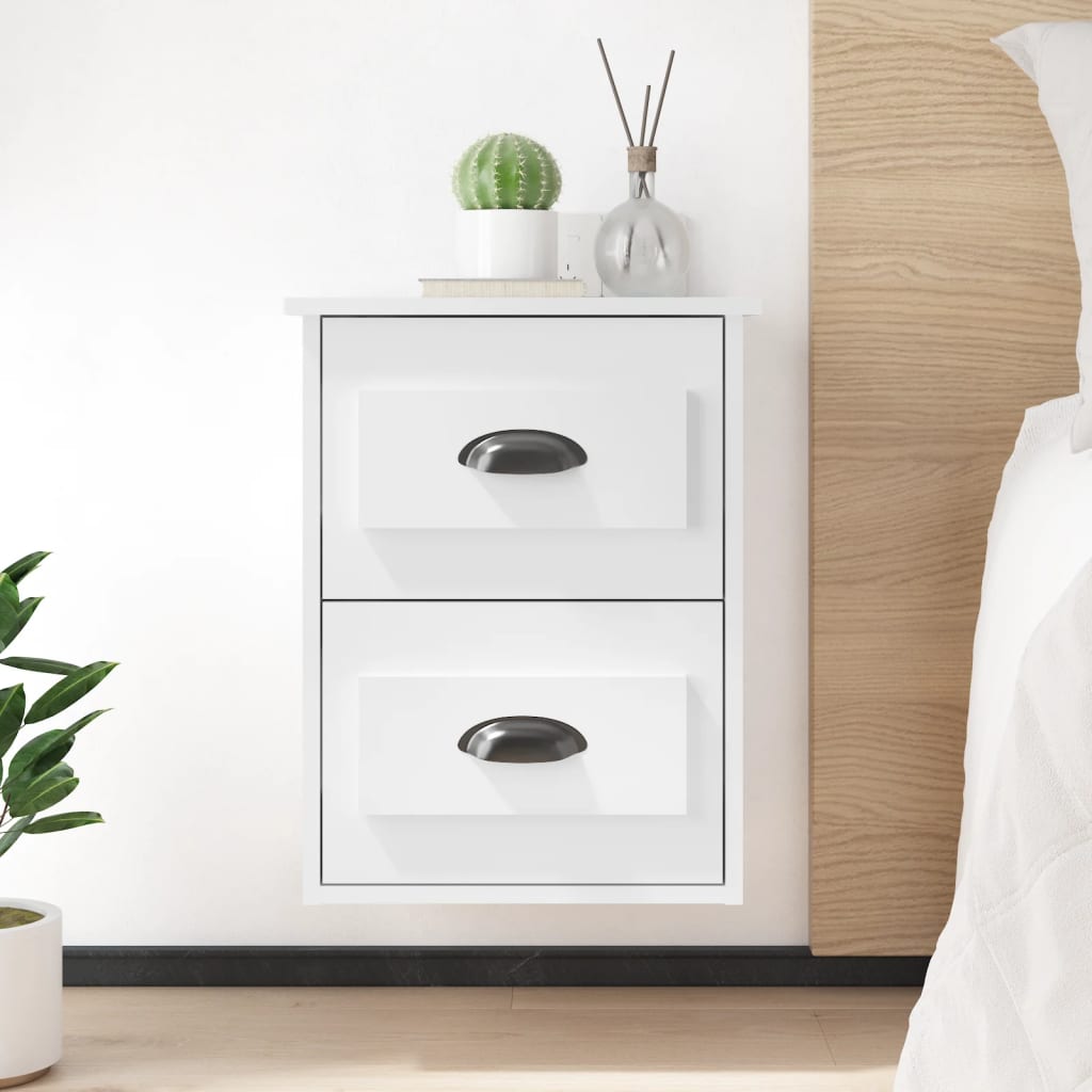 Κομοδίνο Επιτοίχιο Γυαλιστερό Λευκό 41,5 x 36 x 53 εκ. - Pakobazaar