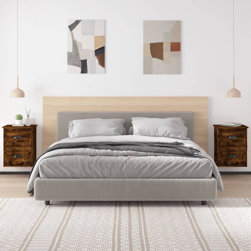 Κομοδίνα Επιτοίχια 2 τεμ. Καπνιστή Δρυς 41,5x36x53 εκ.