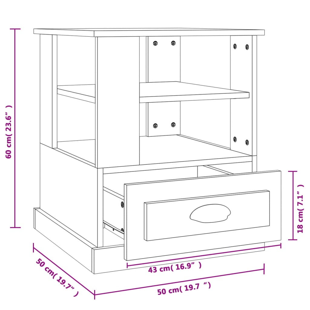 Βοηθητικό Τραπέζι Καφέ Δρυς 50x50x60 εκ. Επεξεργασμένο Ξύλο