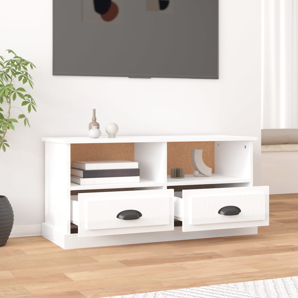 Έπιπλο Τηλεόρασης Γυαλ. Λευκό 93x35,5x45 εκ. Επεξεργασμένο Ξύλο