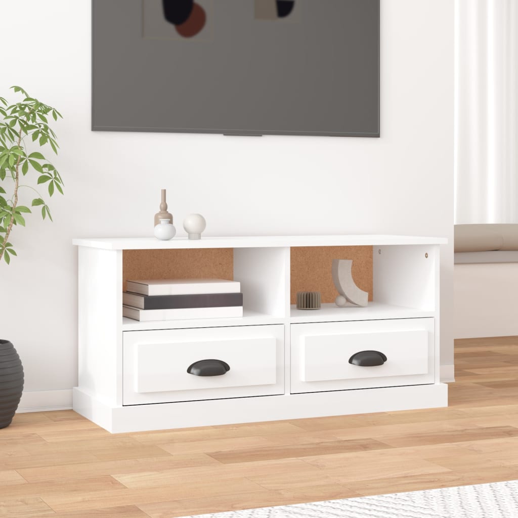Έπιπλο Τηλεόρασης Γυαλ. Λευκό 93x35,5x45 εκ. Επεξεργασμένο Ξύλο