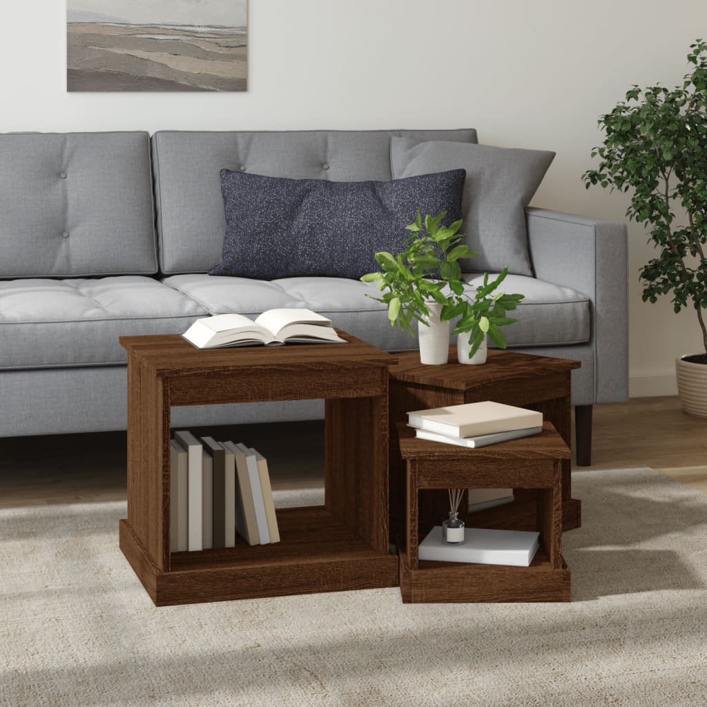Τραπεζάκια Σαλονιού 3 τεμ Brown Oak Επεξ. Ξύλο