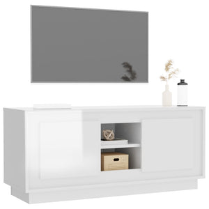 Έπιπλο Τηλεόρασης Γυαλ. Λευκό 102x35x45 εκ. Επεξεργασμένο Ξύλο
