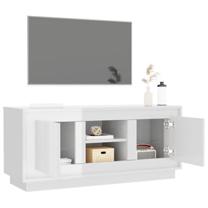 Έπιπλο Τηλεόρασης Γυαλ. Λευκό 102x35x45 εκ. Επεξεργασμένο Ξύλο