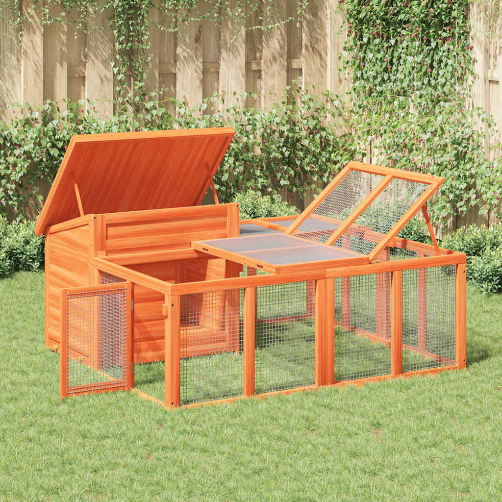 Κλουβί Κουνελιών Καφέ 144 x 123 x 67,5 εκ. Μασίφ Ξύλο Πεύκου - PAKOBAZAAR