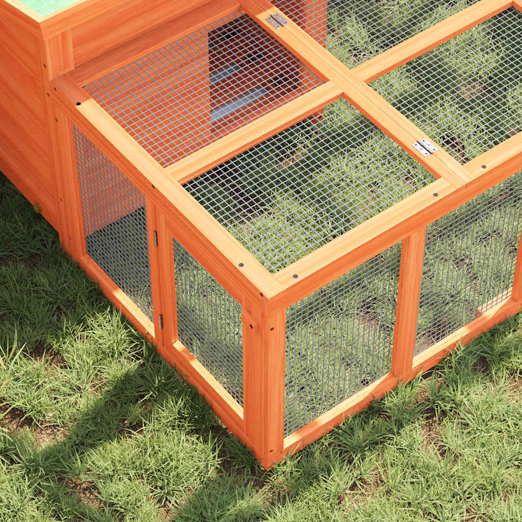 Κλουβί Κουνελιών Καφέ 144 x 123 x 67,5 εκ. Μασίφ Ξύλο Πεύκου - PAKOBAZAAR