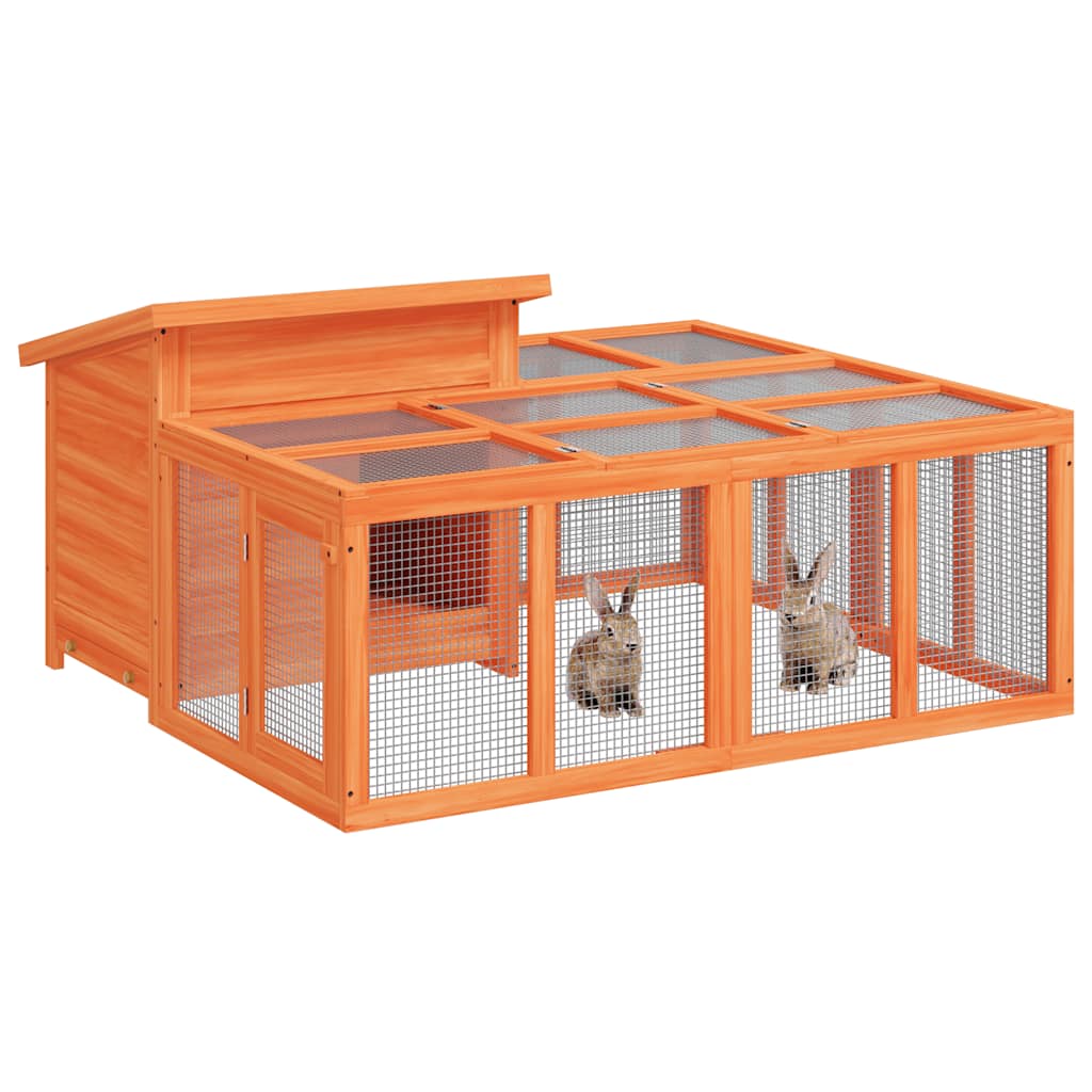 Κλουβί Κουνελιών Καφέ 144 x 123 x 67,5 εκ. Μασίφ Ξύλο Πεύκου - PAKOBAZAAR