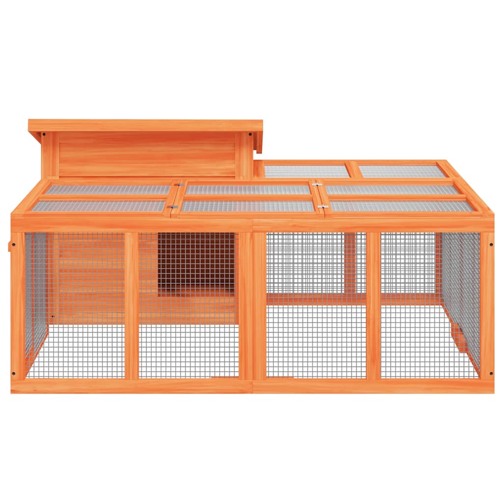 Κλουβί Κουνελιών Καφέ 144 x 123 x 67,5 εκ. Μασίφ Ξύλο Πεύκου - PAKOBAZAAR