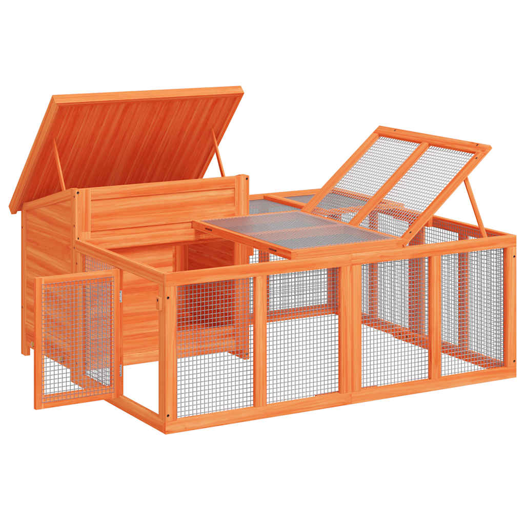 Κλουβί Κουνελιών Καφέ 144 x 123 x 67,5 εκ. Μασίφ Ξύλο Πεύκου - PAKOBAZAAR
