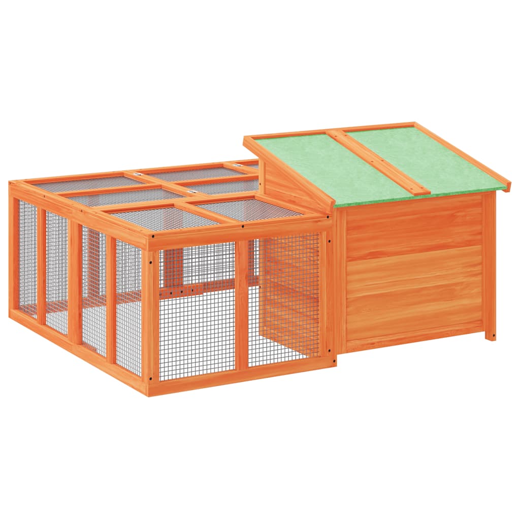 Κλουβί Κουνελιών Καφέ 144 x 123 x 67,5 εκ. Μασίφ Ξύλο Πεύκου - PAKOBAZAAR