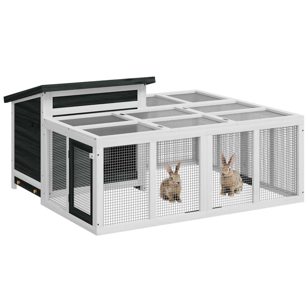 Κλουβί Κουνελιών Γκρι 144 x 123 x 67,5 εκ. Μασίφ Ξύλο Πεύκου - PAKOBAZAAR