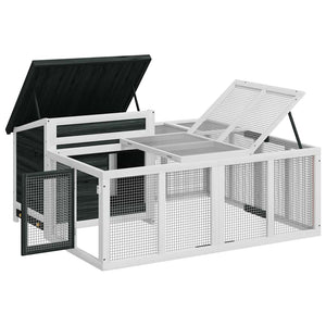 Κλουβί Κουνελιών Γκρι 144 x 123 x 67,5 εκ. Μασίφ Ξύλο Πεύκου - PAKOBAZAAR