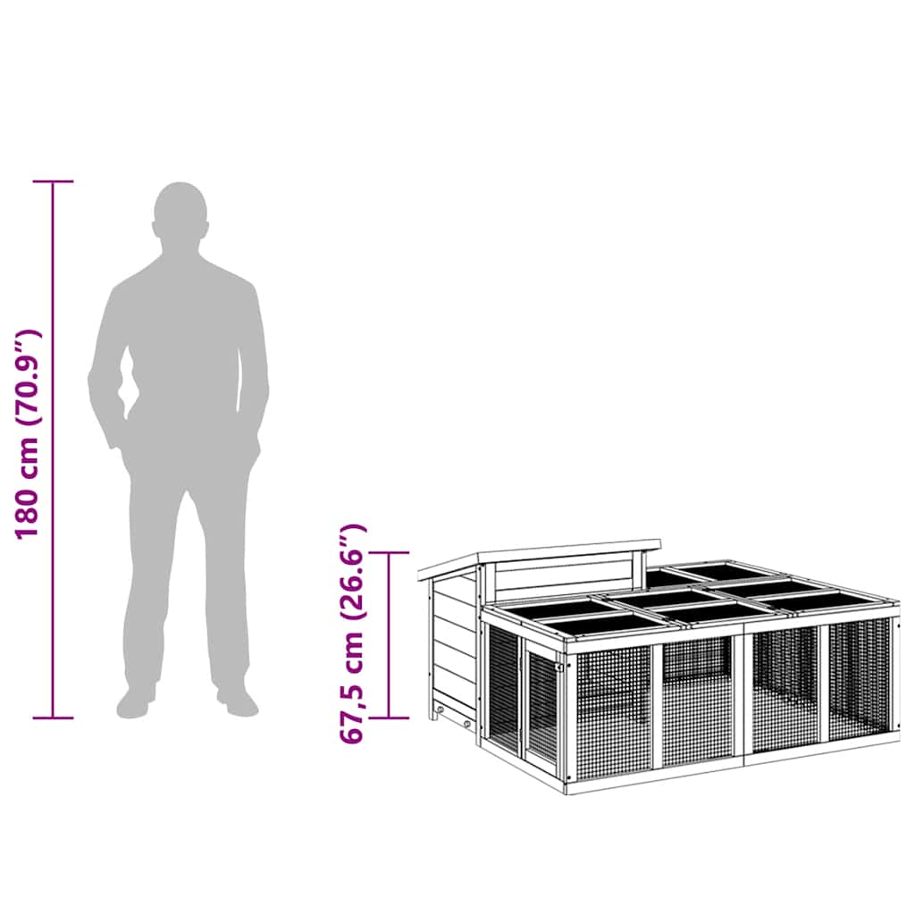 Κλουβί Κουνελιών Γκρι 144 x 123 x 67,5 εκ. Μασίφ Ξύλο Πεύκου - PAKOBAZAAR