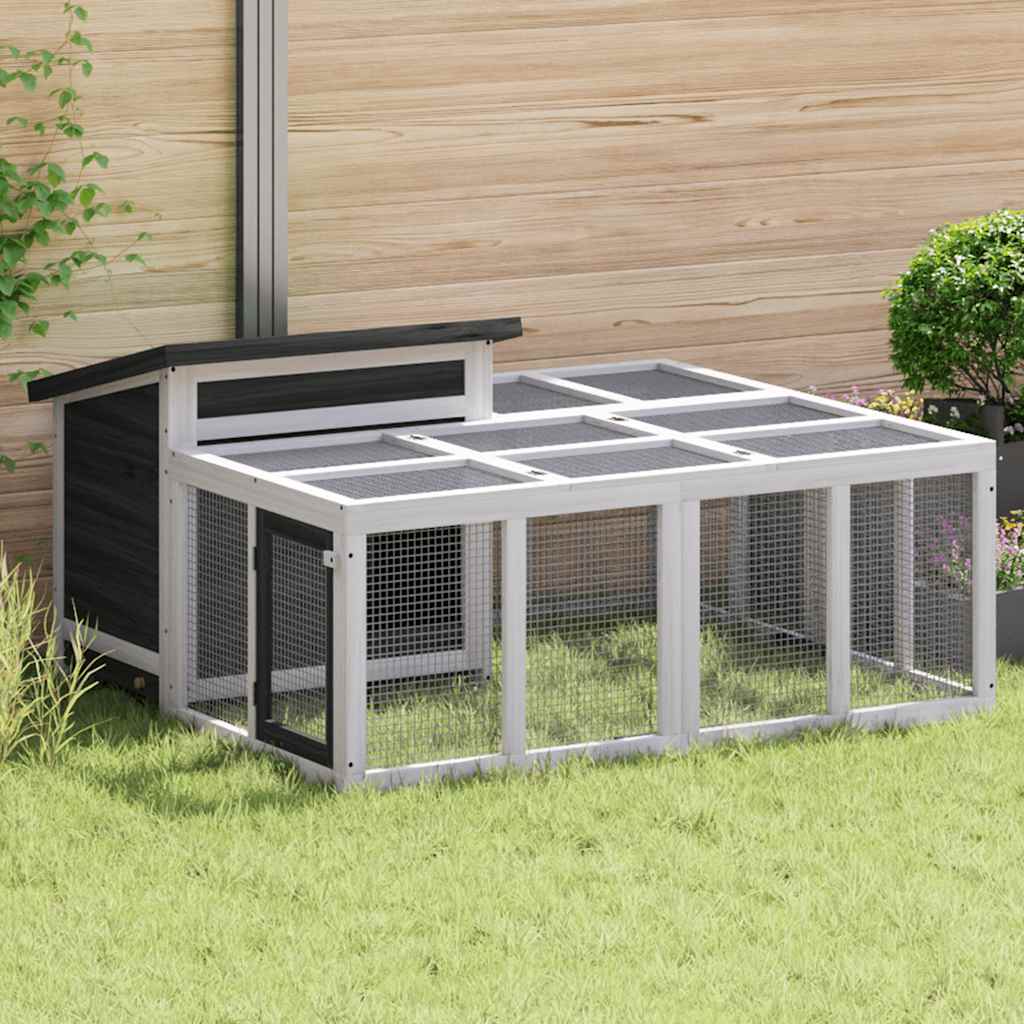 Κλουβί Κουνελιών Γκρι 144 x 123 x 67,5 εκ. Μασίφ Ξύλο Πεύκου - PAKOBAZAAR