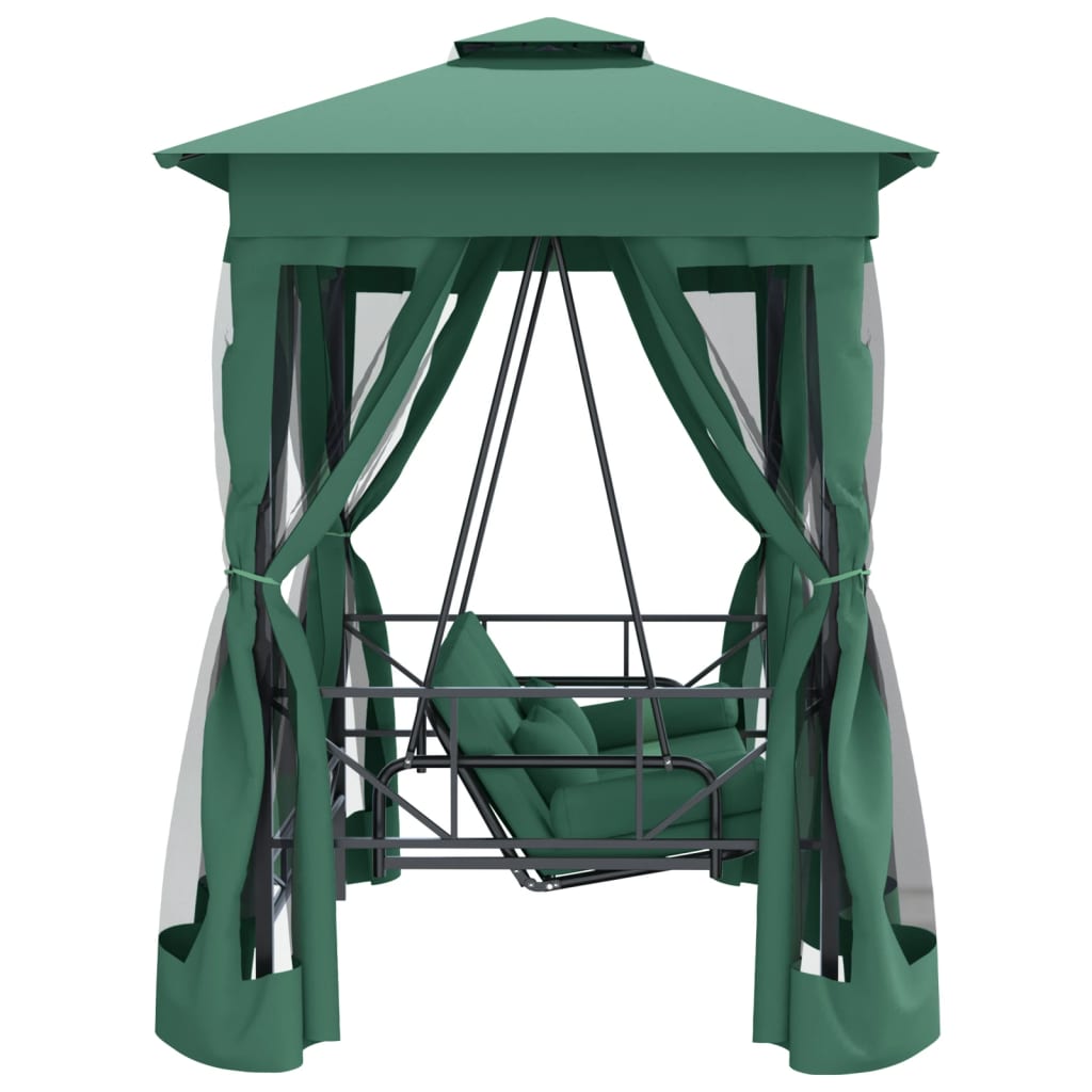 Κιόσκι Κήπου Μετατρέψιμο Παγκάκι Κουνιστό Πράσινο Ύφασμα/Ατσάλι - Pakobazaar