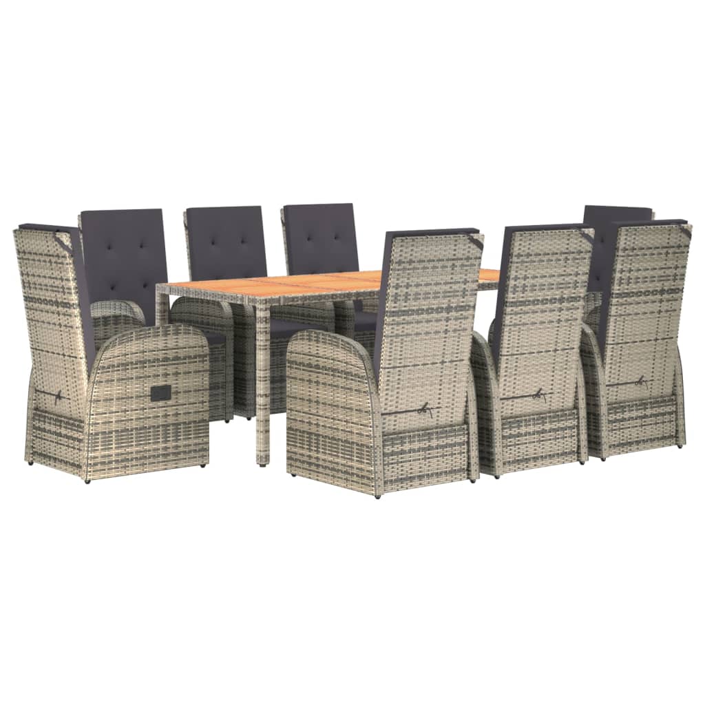 Σετ Τραπεζαρίας Κήπου 9 τεμ. Γκρι Συνθ. Ρατάν με Μαξιλάρια